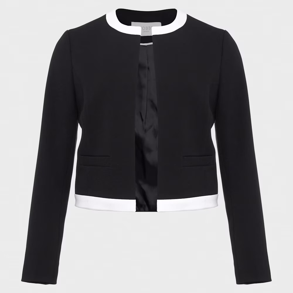 Hobbs London Suri Jacket Cropped Blazer Black Ivory Size 6